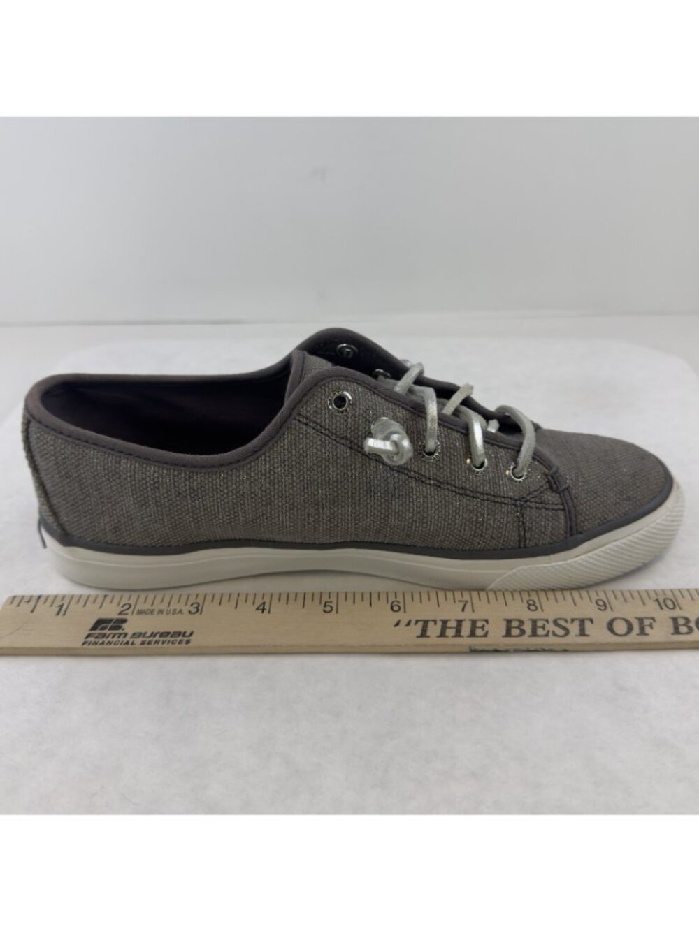 Sperry Seacoast Sneaker Womens Size 8M Canvas Metallic Silver Gray Boat Shoes - Picture 13 of 13